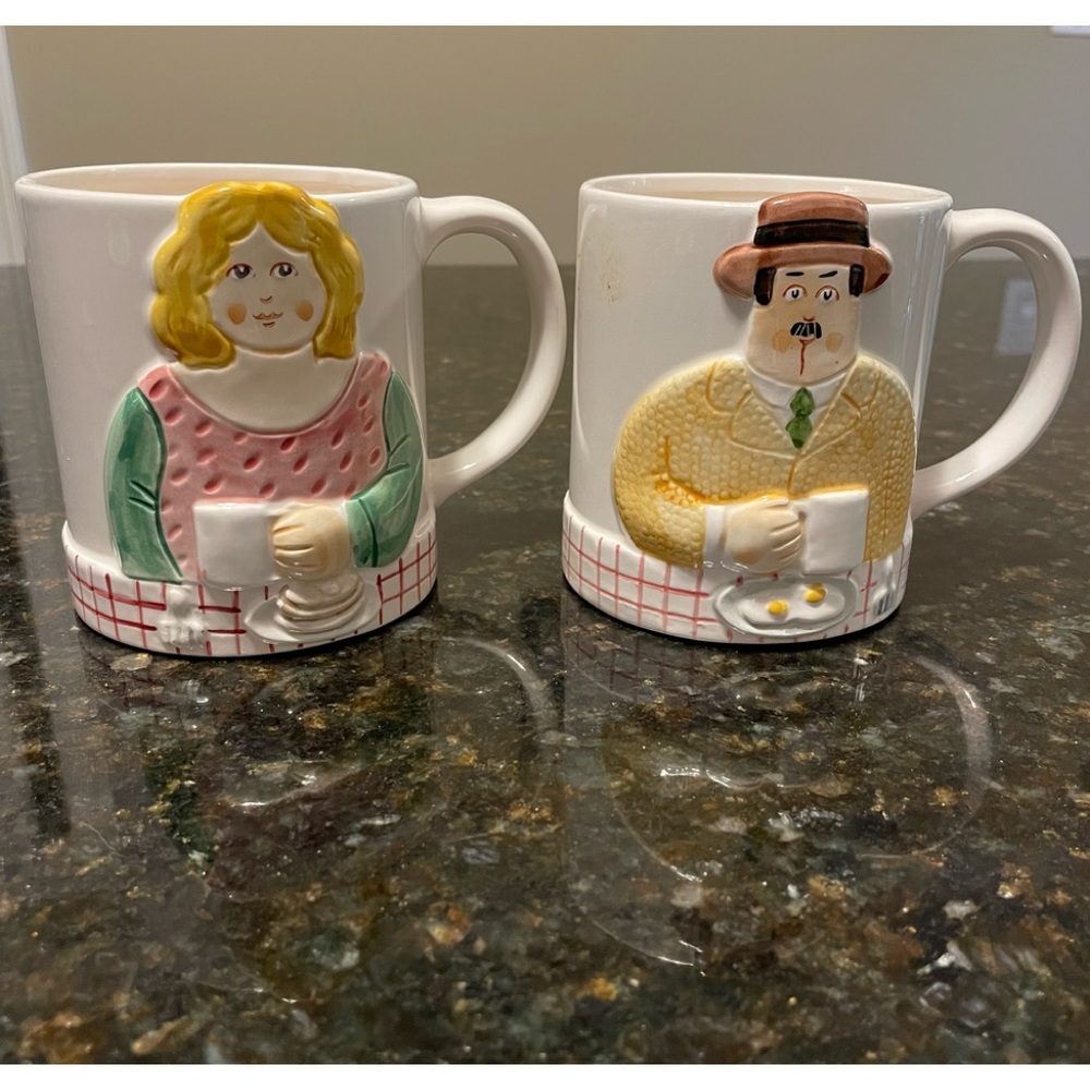 Les Artisans Tastesetter Towle Pair of Coffee Mugs, Man and Woman 3D figures